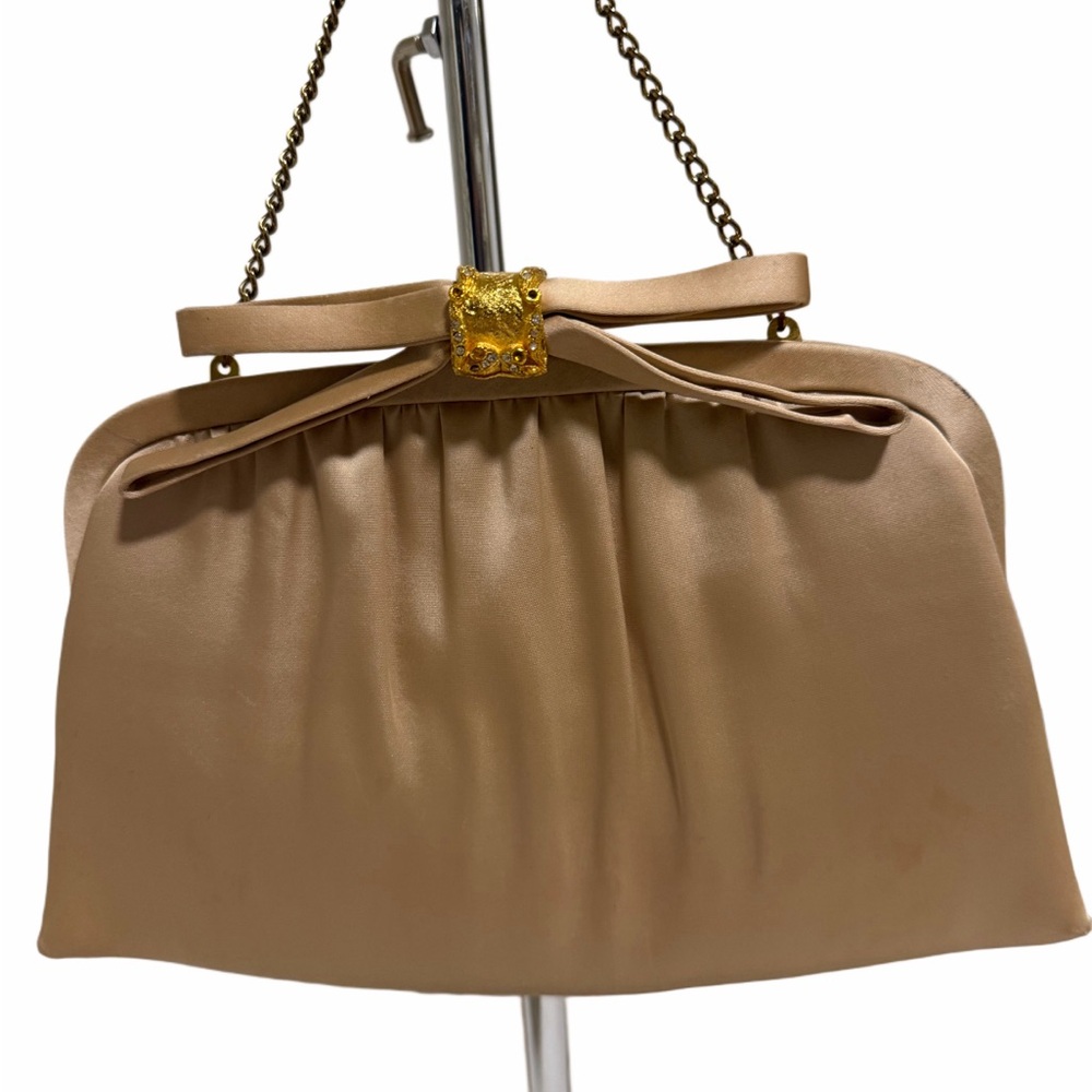 Vintage 1950’s After Five Tan Satin‎ Clutch with chain strap